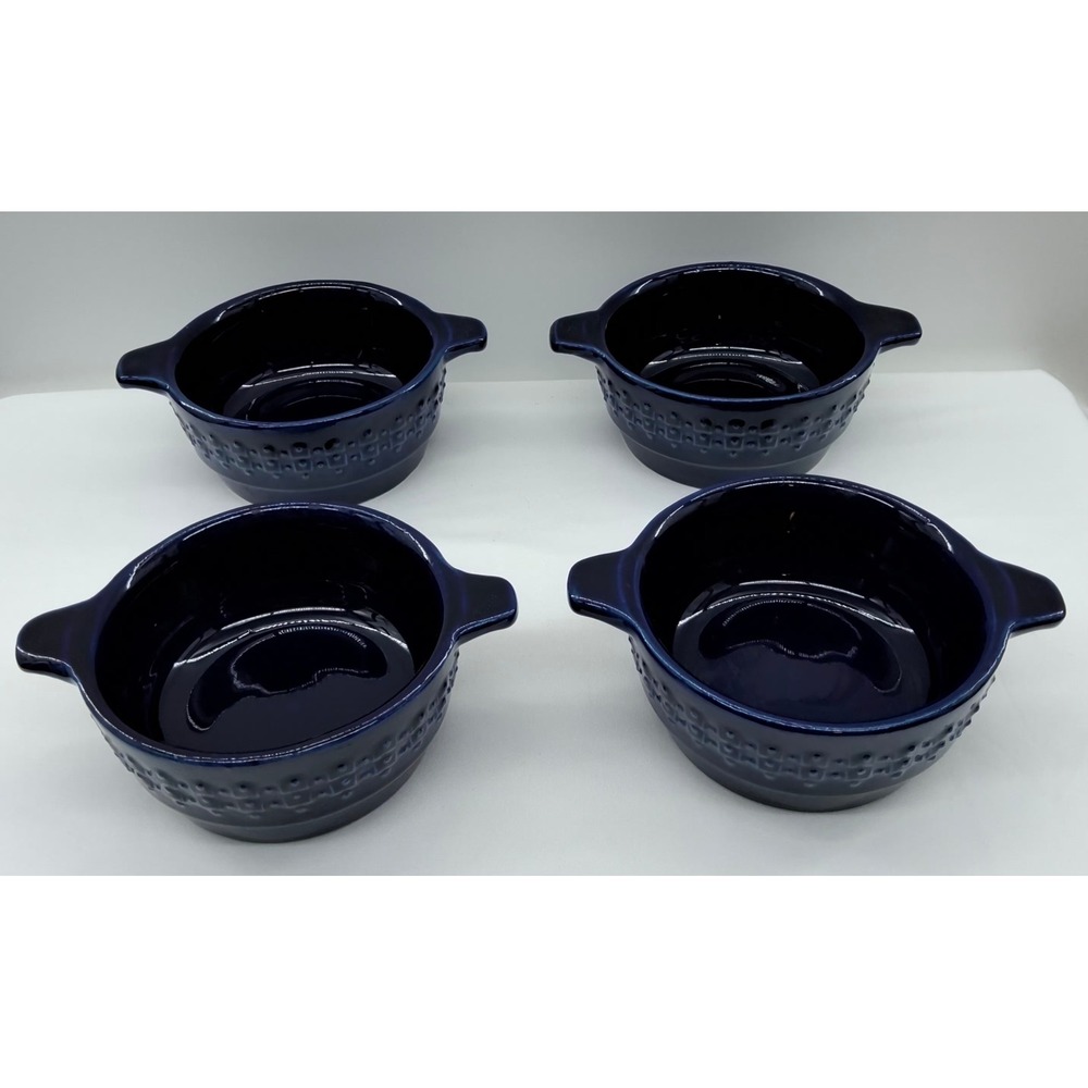 Lot of 4 Vtg BLUE Waku German Ceramic Glazed Bowl FEUERFEST 248 Textured Side